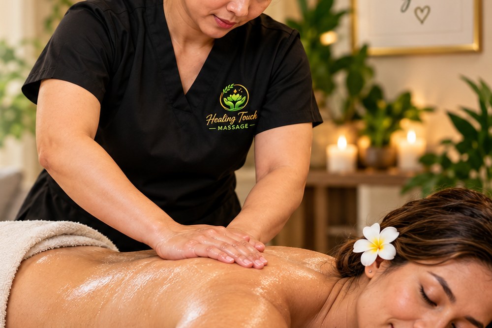 Therapist assisting a leg stretch during a sports massage session
